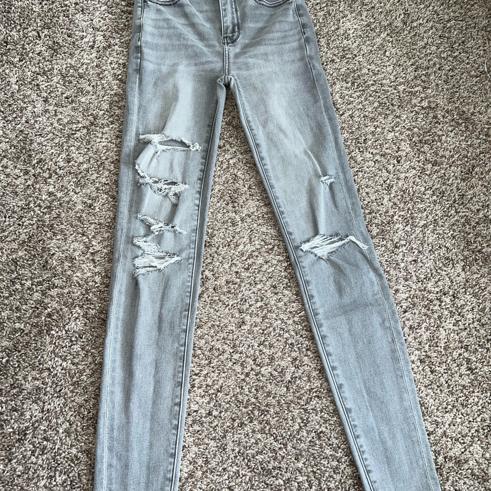 000 AE Next Level Ripped High-Waisted Jeggings; Charcoal Ash